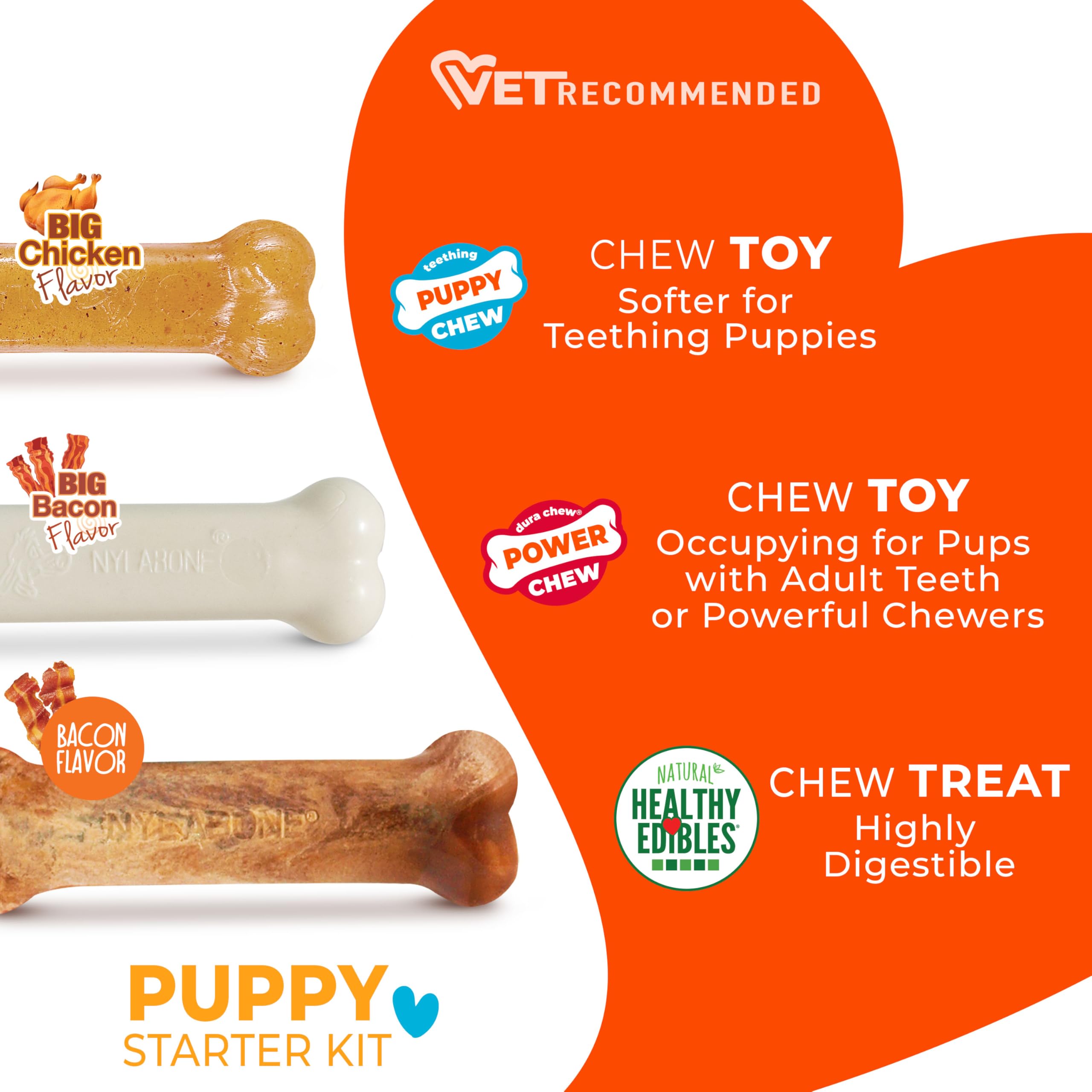 Nylabone cachorros, juguete-masticación-progresivo: acompaña el desarrollo dental de forma gradual.