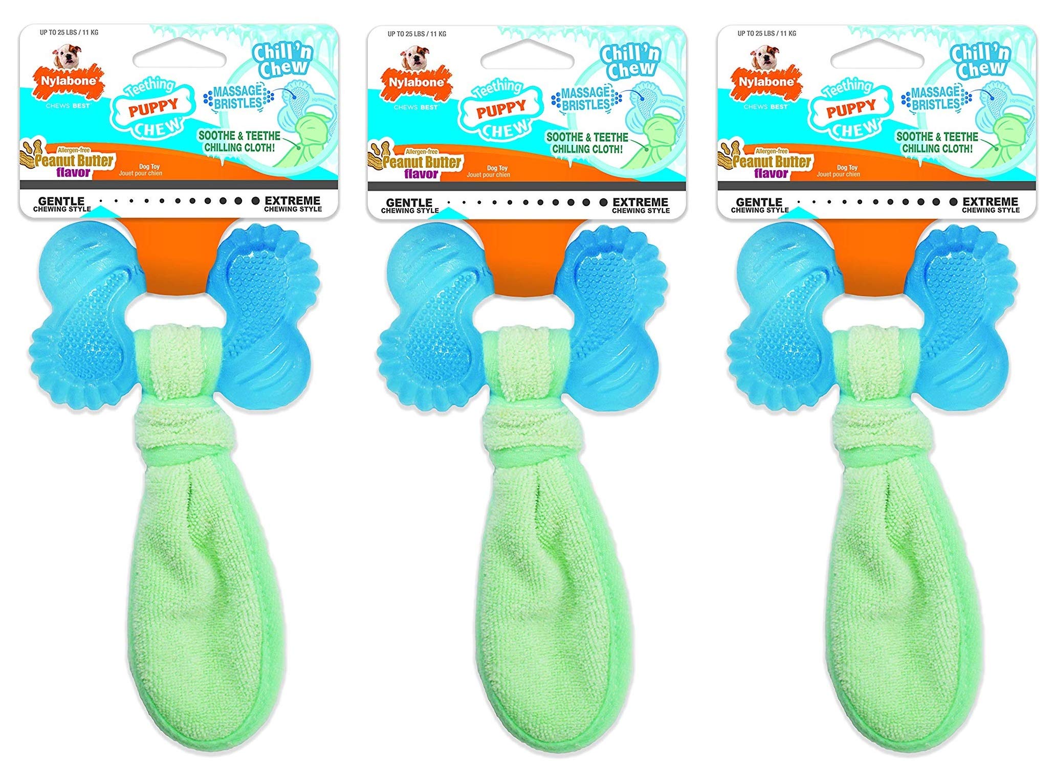 Juguetes Chill 'n Chew de Nylabone: paquete de 3 para dentición en cachorros.