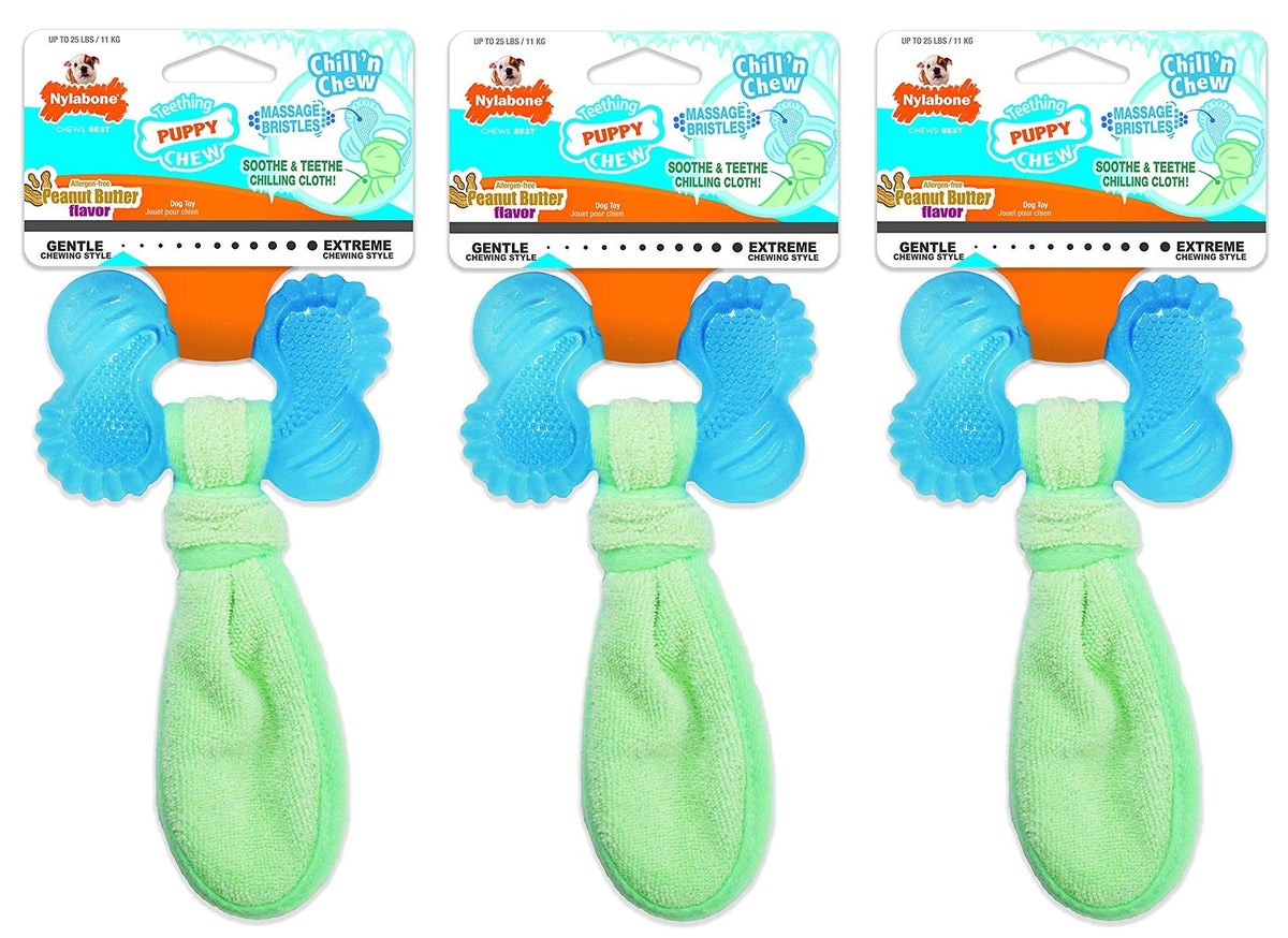 Juguetes Chill 'n Chew de Nylabone: paquete de 3 para dentición en cachorros.