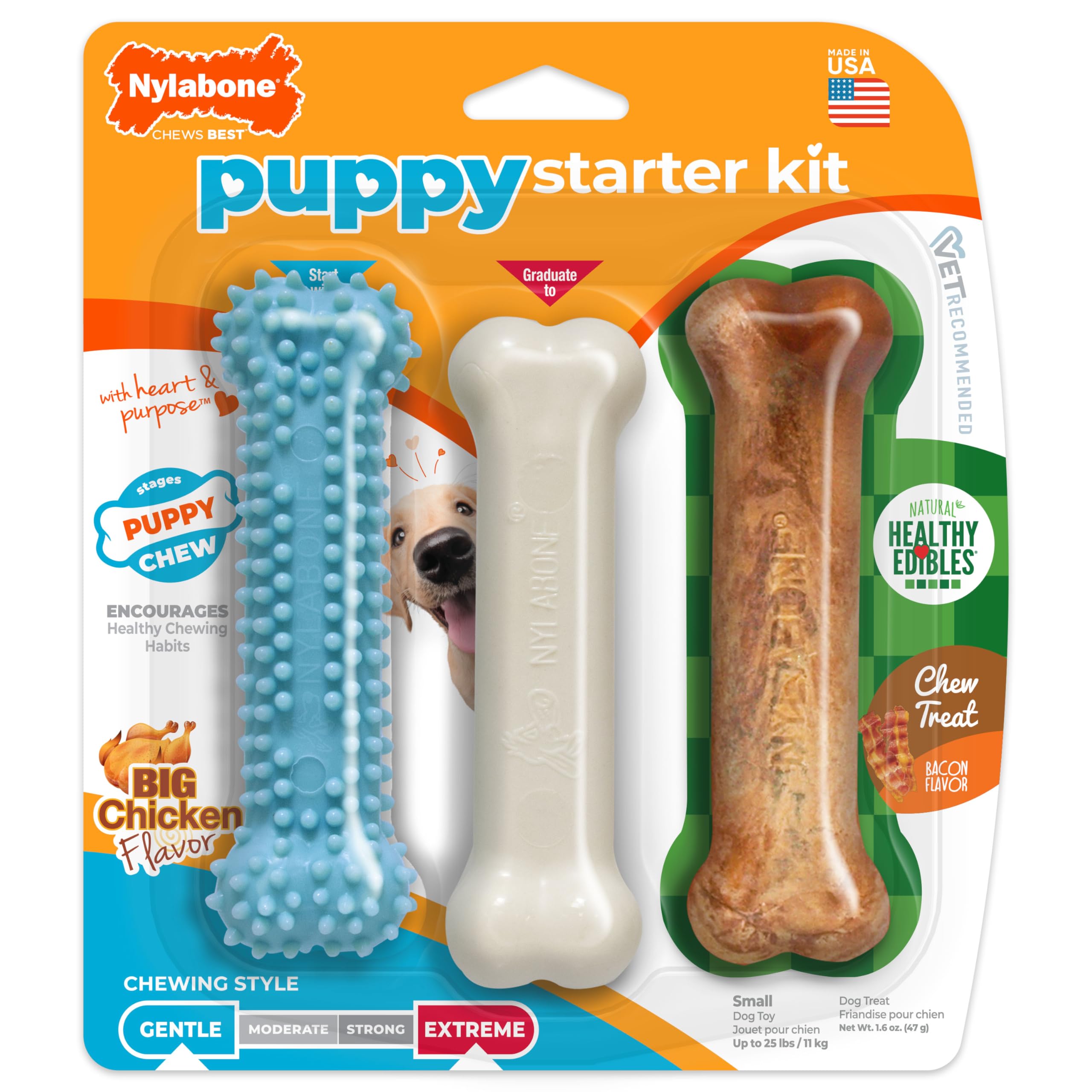 Dimensiones del juguete Nylabone: 4.5 pulgadas de largo