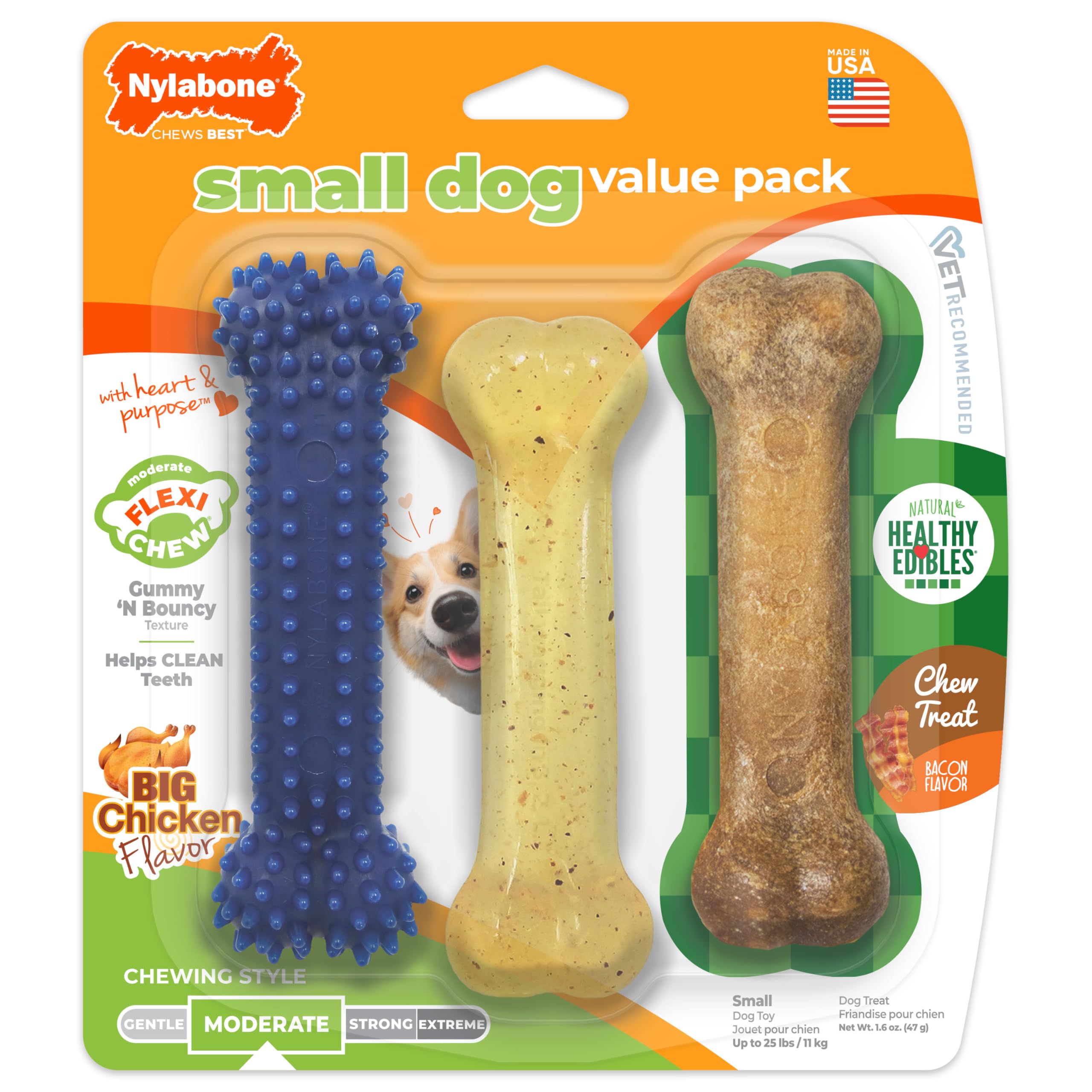 Forma única Nylabone que mantiene interesados a los perros.