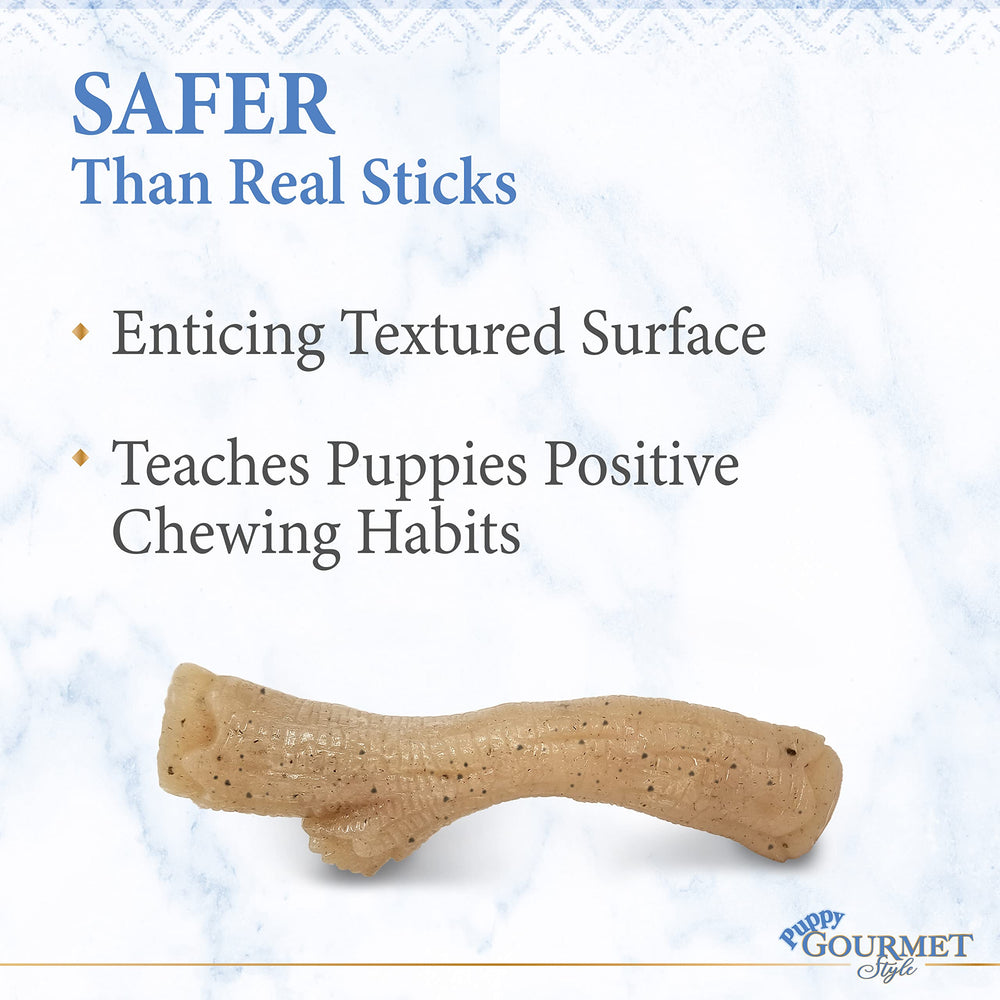 Nylabone Gourmet Style Stick, durabilidad y masticación prolongada para cachorros activos.