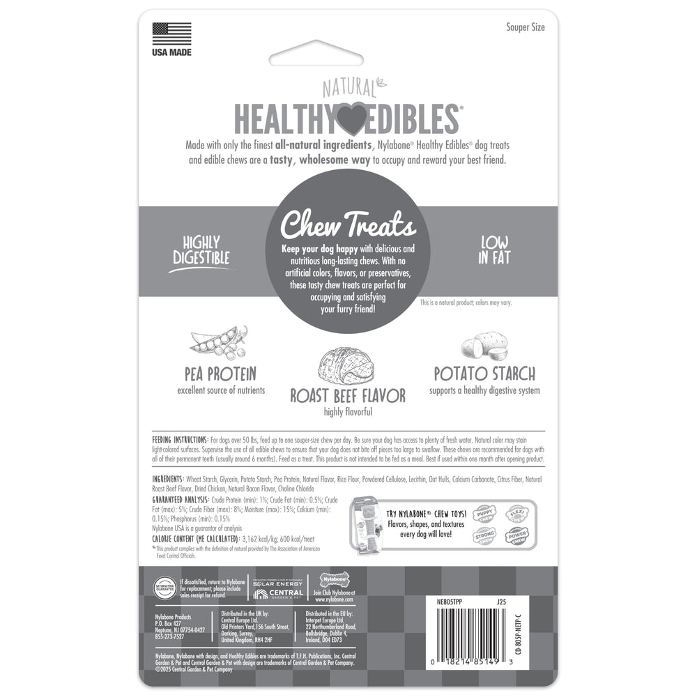 Emballage pratique – Nylabone Healthy Edibles, deux friandises par paquet.