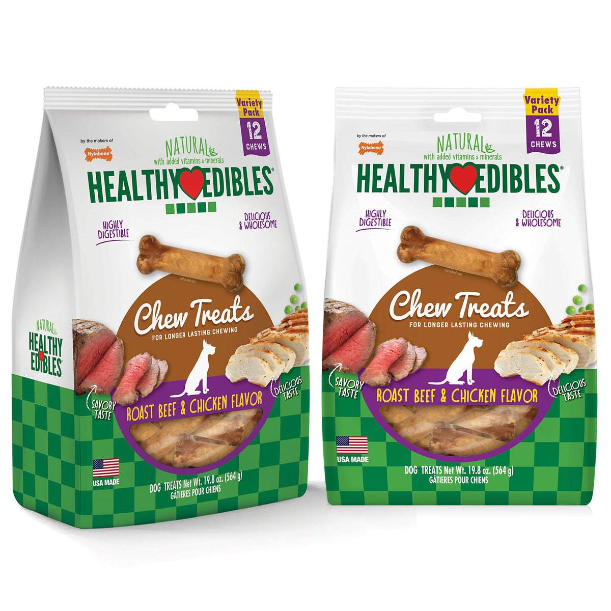 Nylabone Healthy Edibles muestra el empaque, cómodo para almacenamiento y compra.