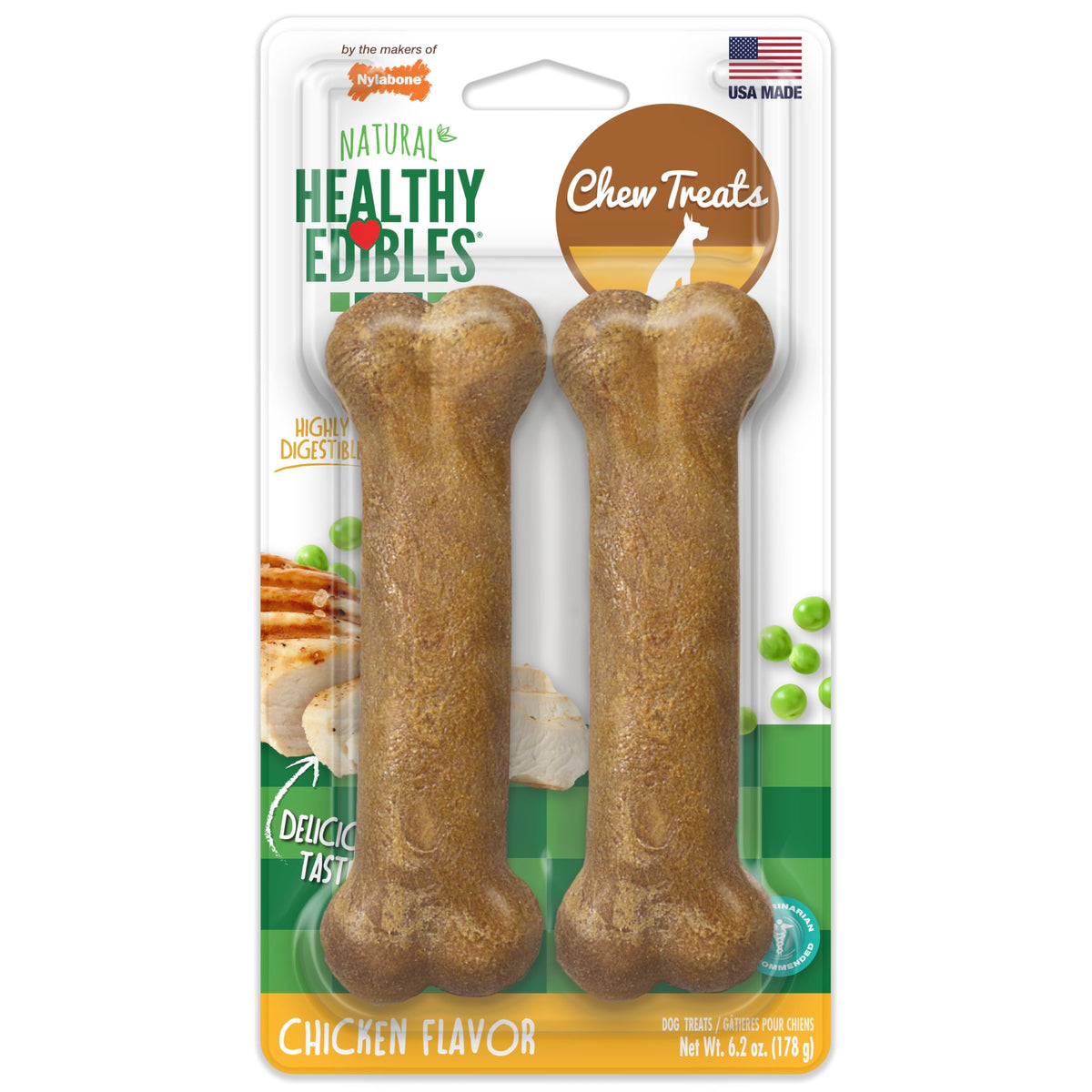 Nylabone Healthy Edibles: hueso de pollo duradero para masticación prolongada.