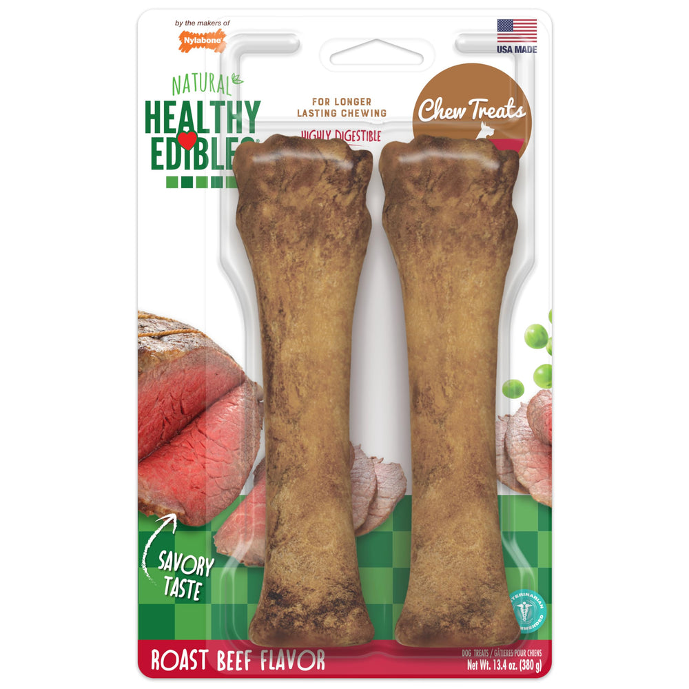 Nylabone Healthy Edibles – os à mâcher saveur rôti de bœuf XL, deux pièces, pour occuper les chiens.
