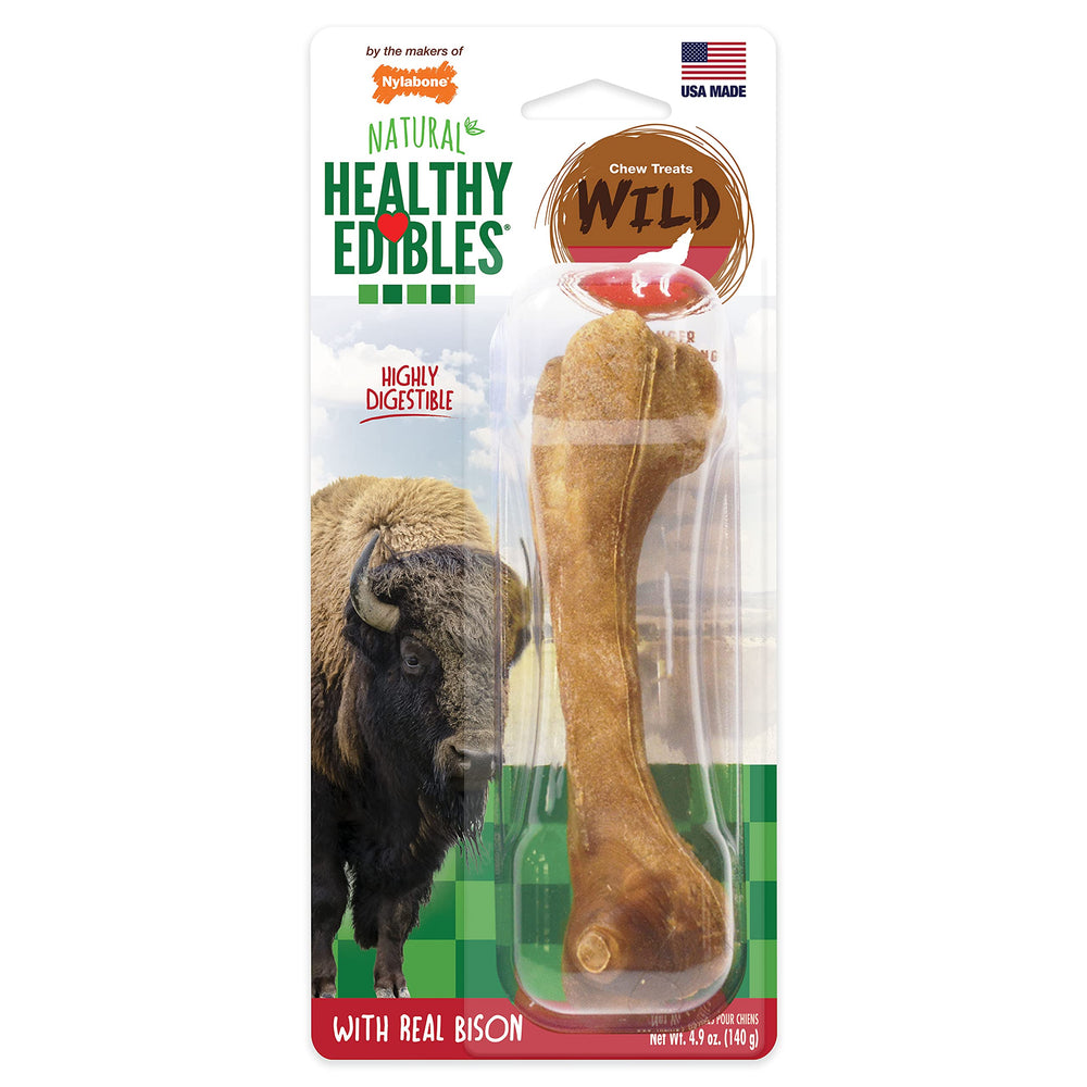 Nylabone Healthy Edibles sabor bisonte para perros grandes, recompensa sabrosa y duradera.