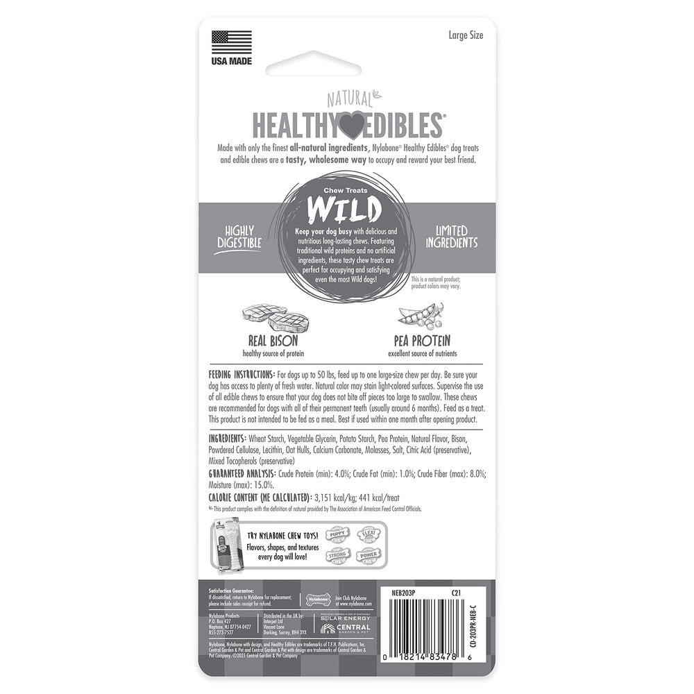 Nylabone Healthy Edibles sabor bisonte natural, experiencia sensorial para perros exigentes.