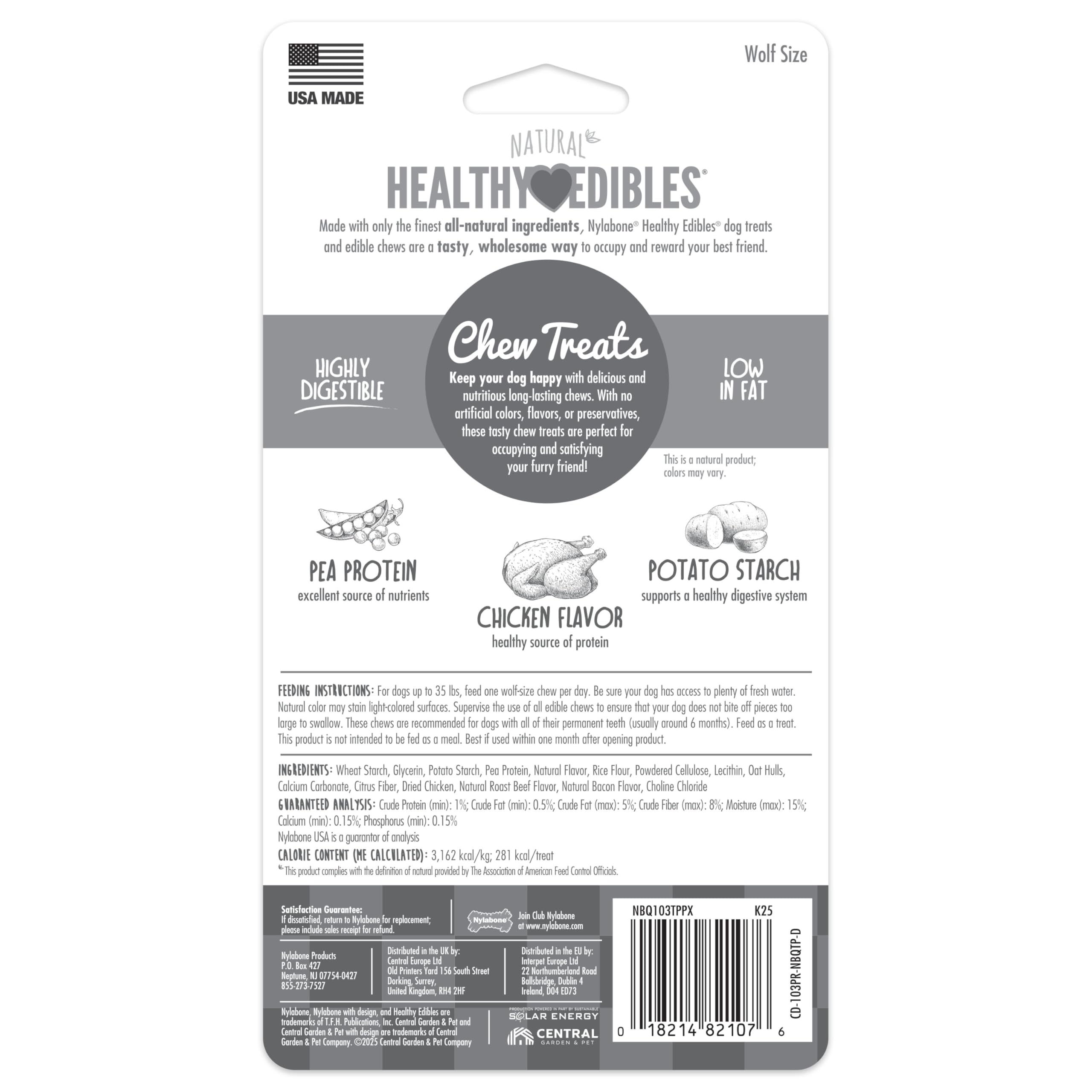 Nylabone Healthy Edibles sabor pollo natural, una golosina sabrosa para perros.