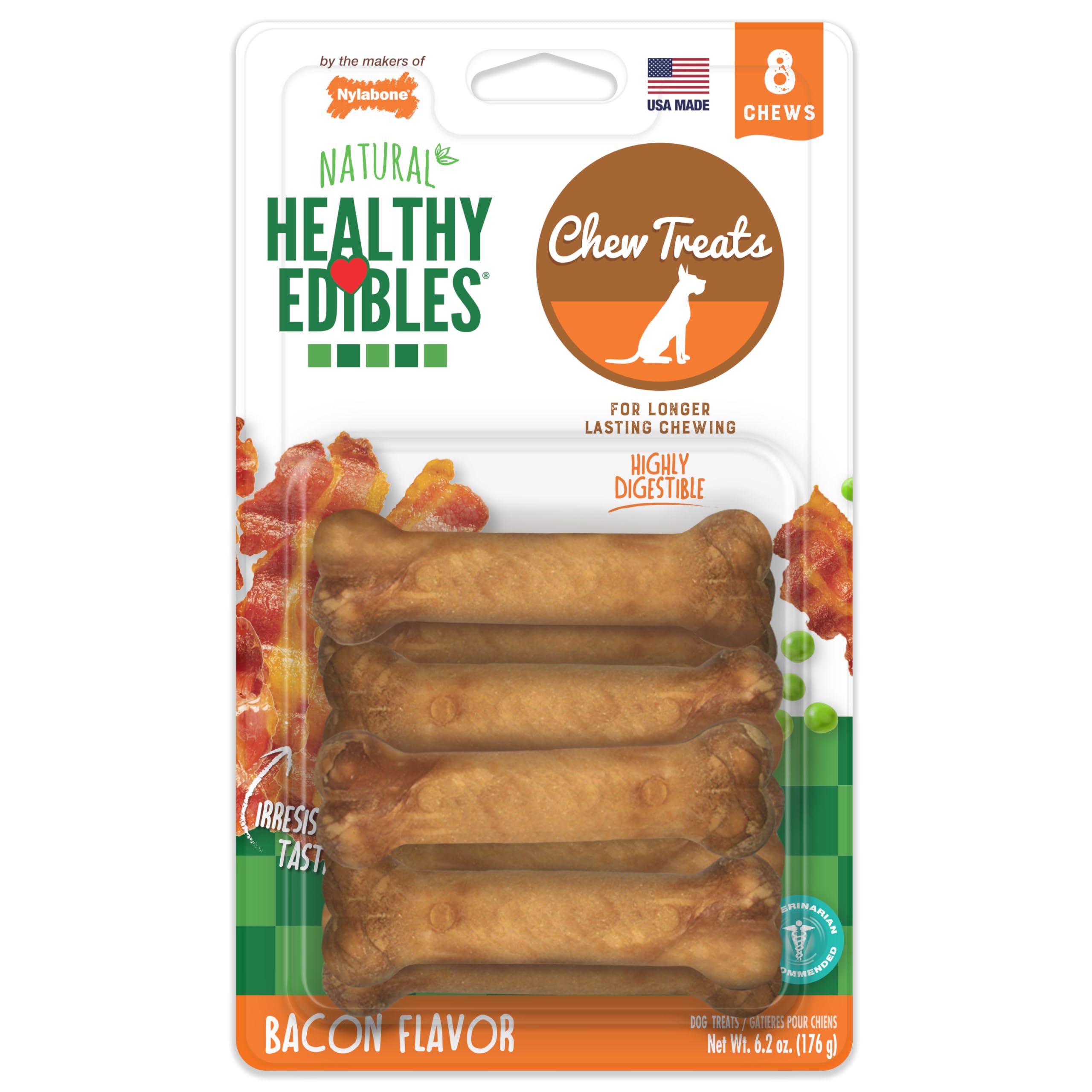 Nylabone Healthy Edibles tocino sabor para perros pequeños, ideal para entrenamiento.