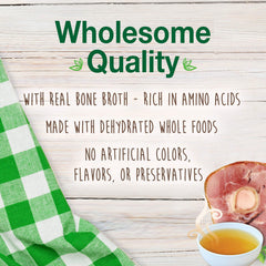 Nylabone hueso caldo jamón, contiene ingredientes naturales y deshidratados enteros.