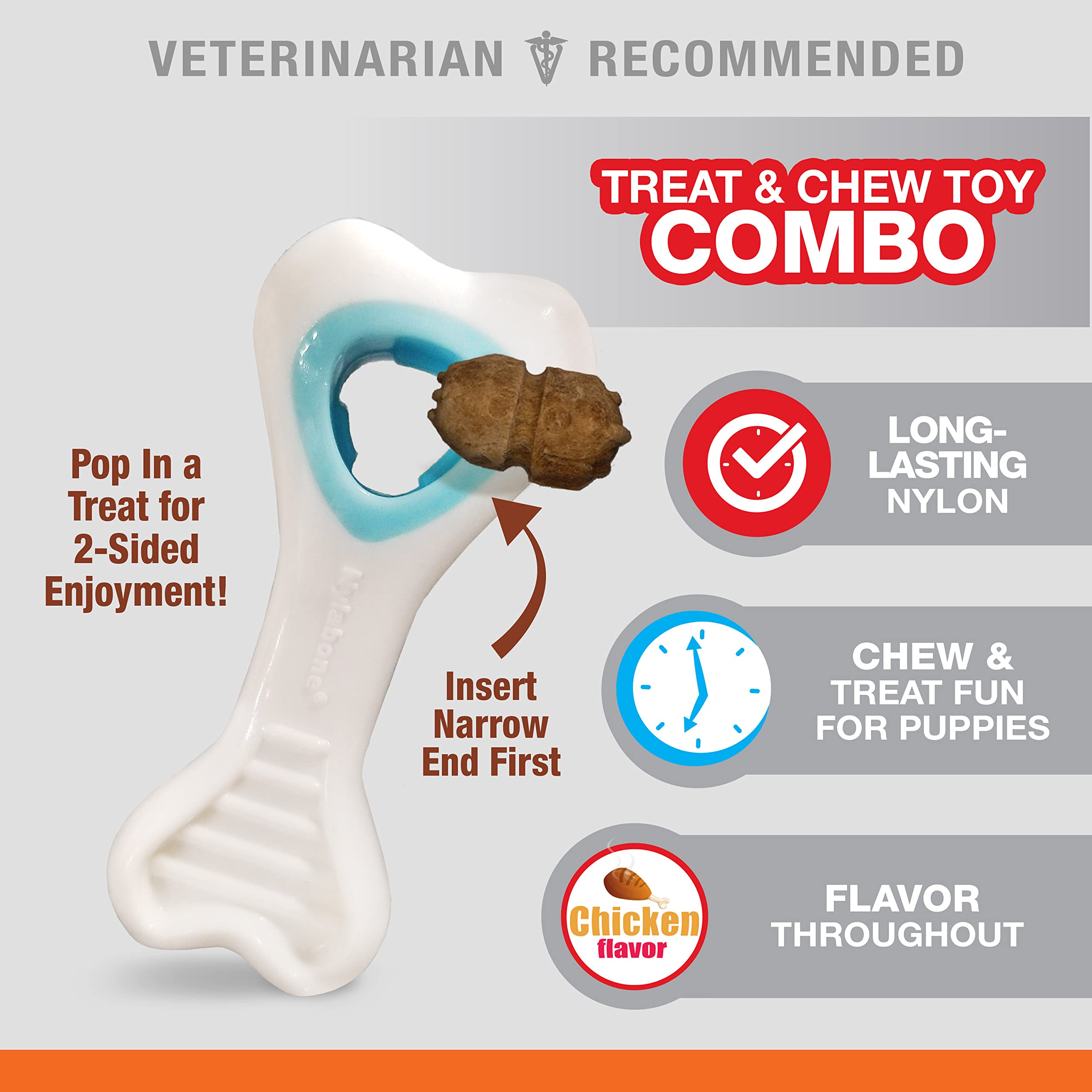 Nylabone Knuckle Pop-In: dispensador de premios para cachorros pequeños, sabor pollo.