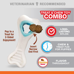 Nylabone Knuckle Pop-In: dispensador de premios para cachorros pequeños, sabor pollo.