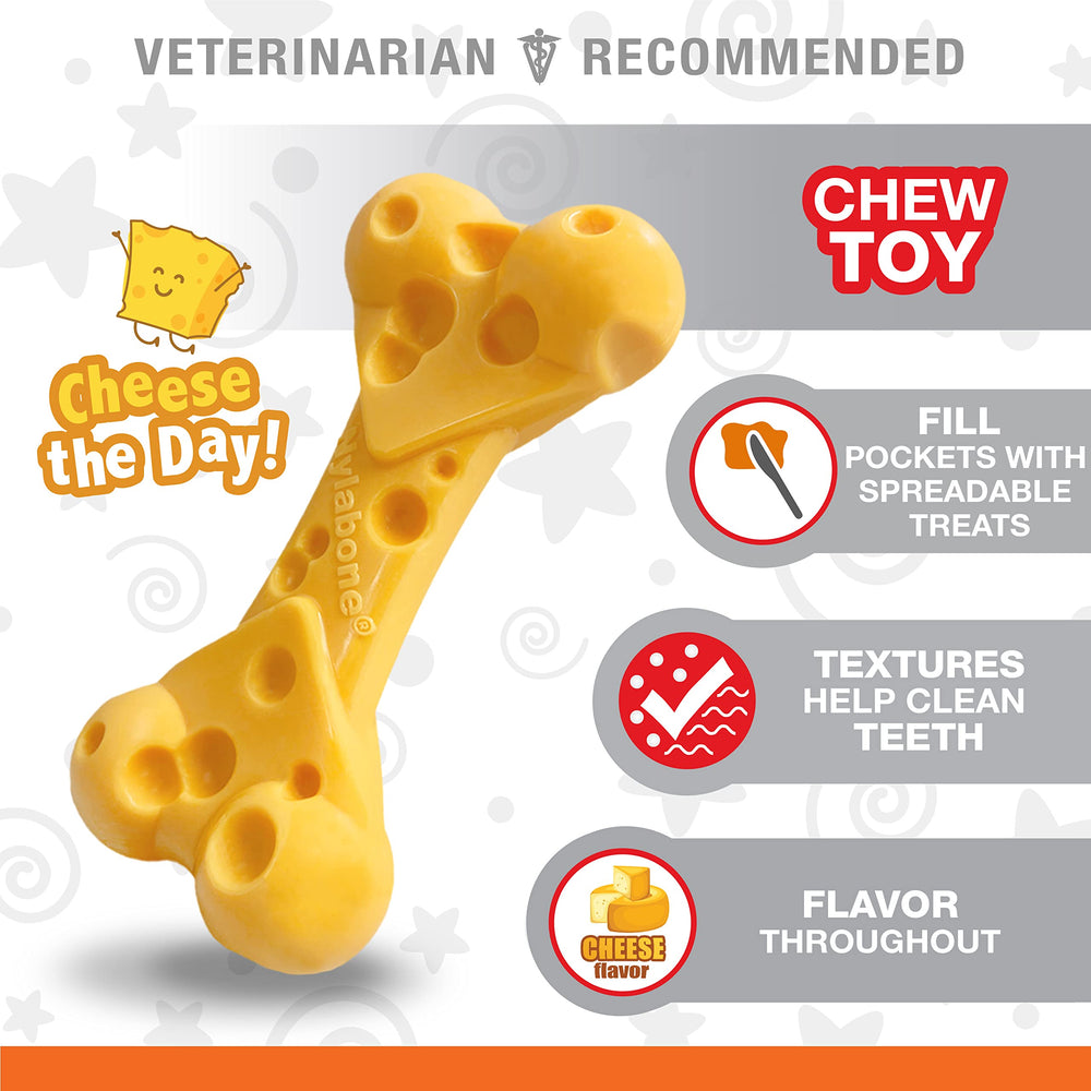 Nylabone Hueso Queso Potente Mordedor - Bolsillos de sabor para premios.