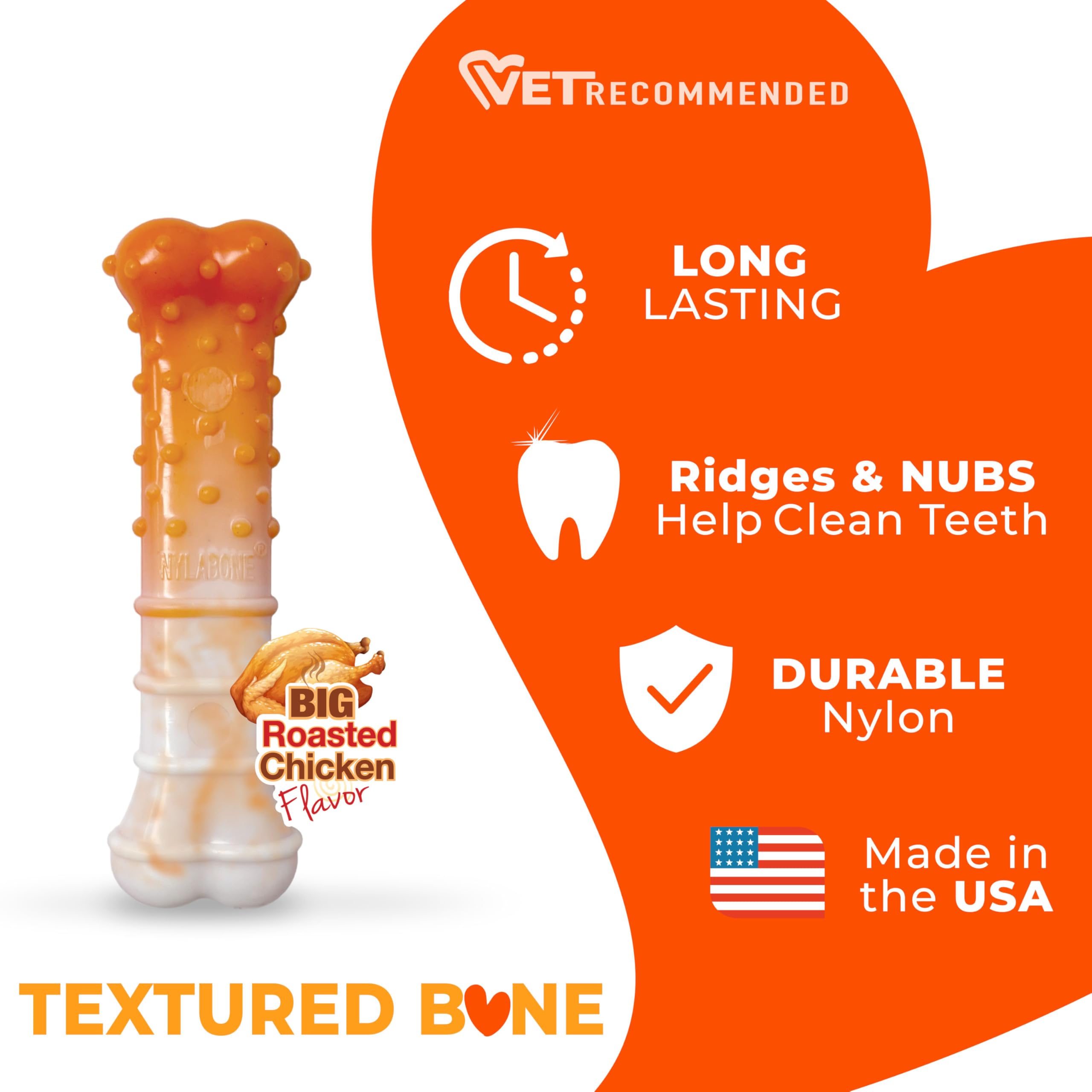 Nylabone hueso sabor pollo rostizado, experiencia de masticación atractiva.