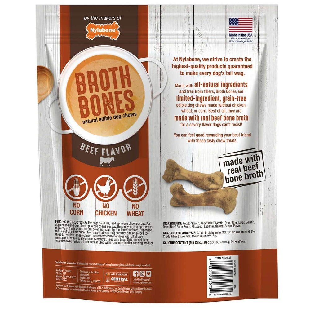 Nylabone Huesos Caldo de Res sin granos, opción saludable para perros.