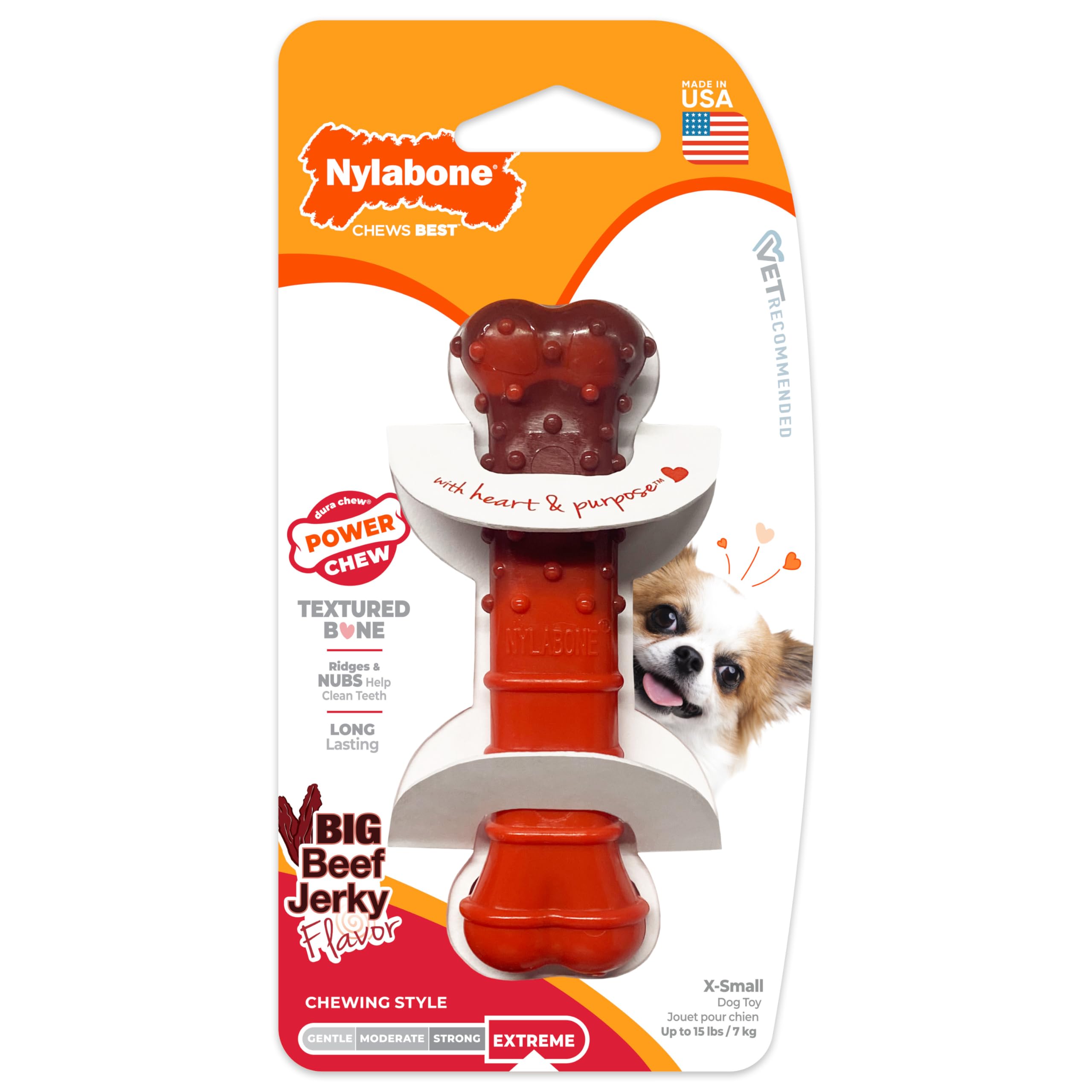 Nylabone Hecho en Estados Unidos, mordedor confiable para perros.