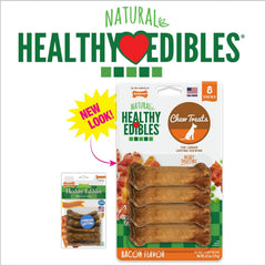 Nylabone masticables naturales con sabor bacon, ideal como recompensa durante el aprendizaje.