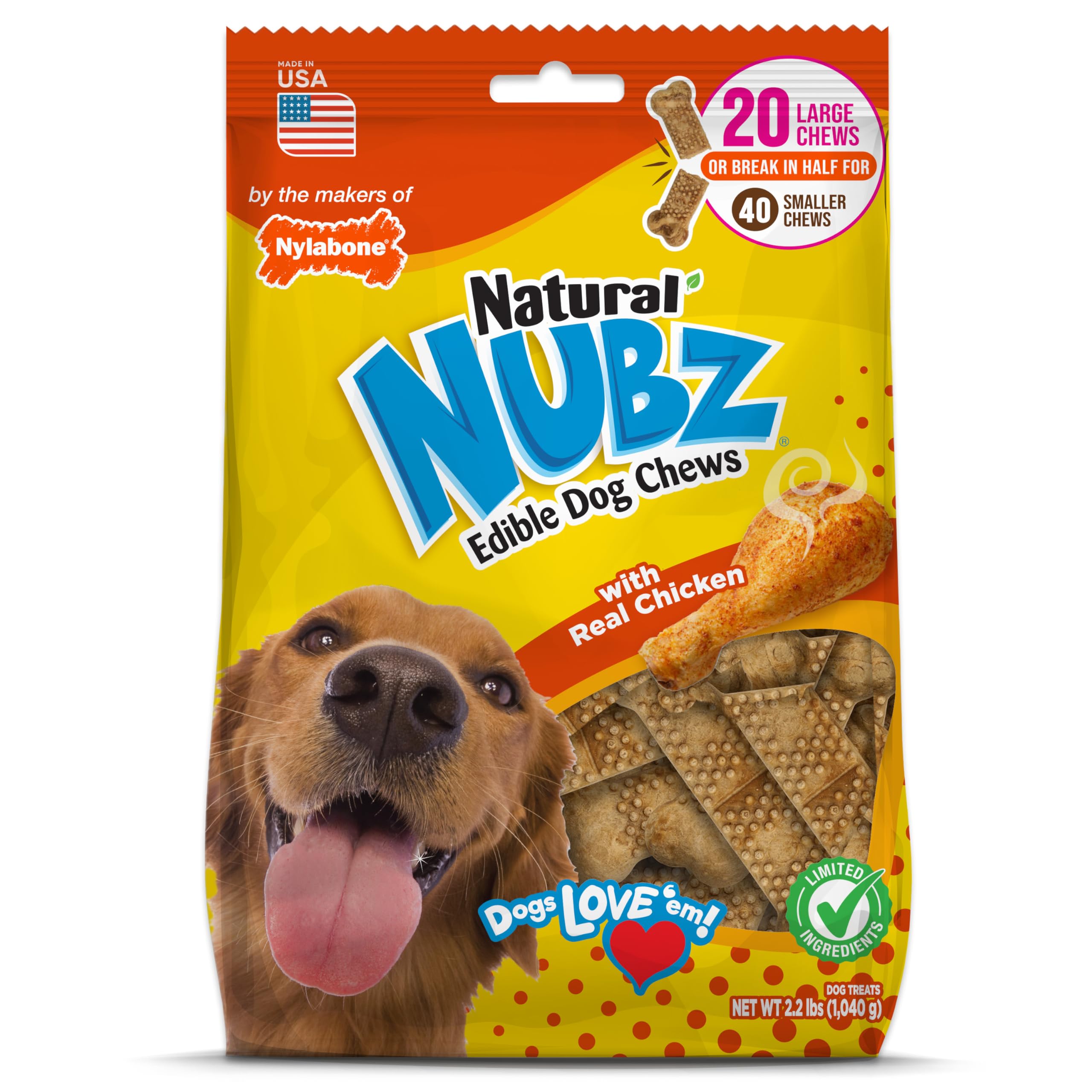 Nylabone Nubz natural hueso para perro grande, fomenta masticación controlada