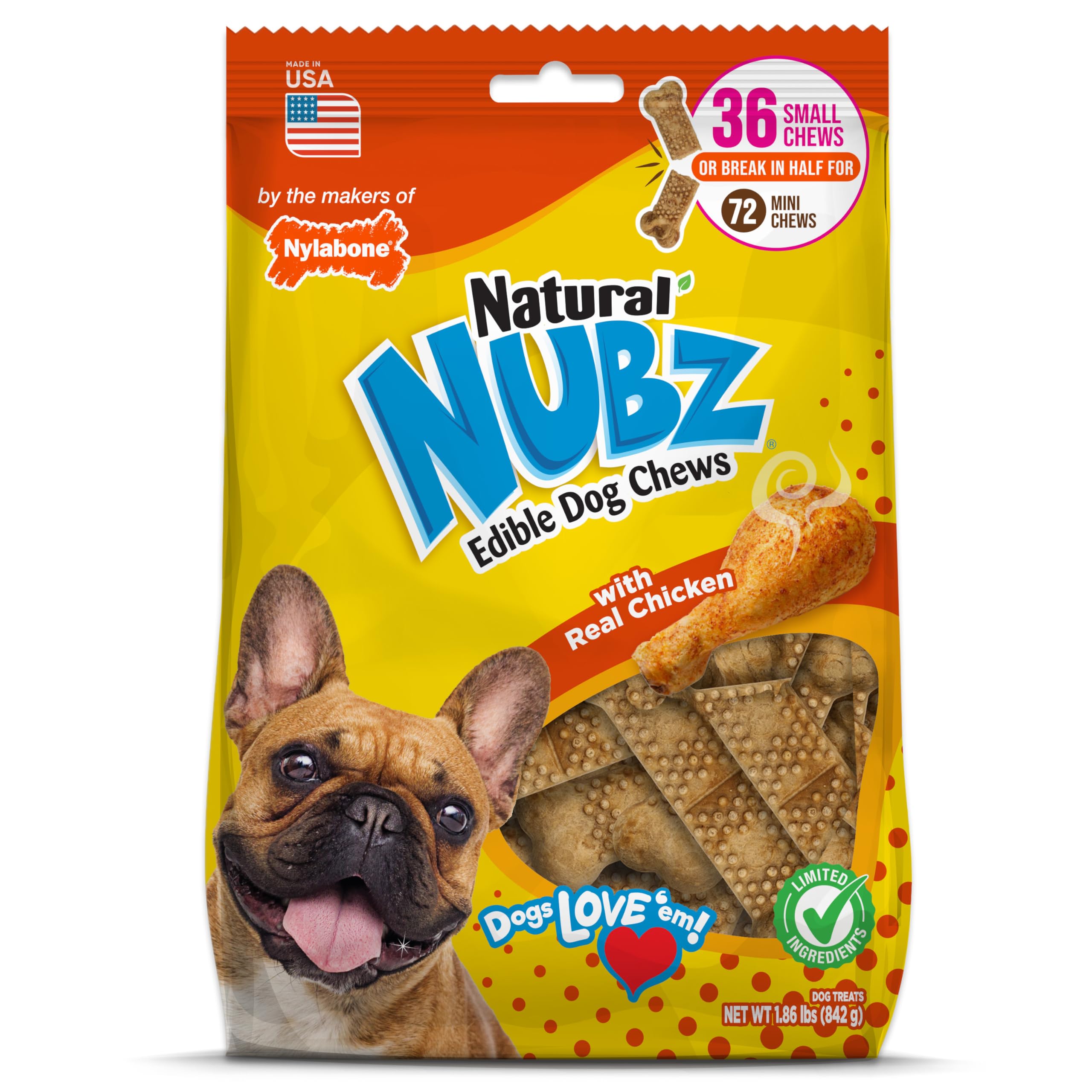 Nylabone Nubz empaque de 36 unidades para perros pequeños.