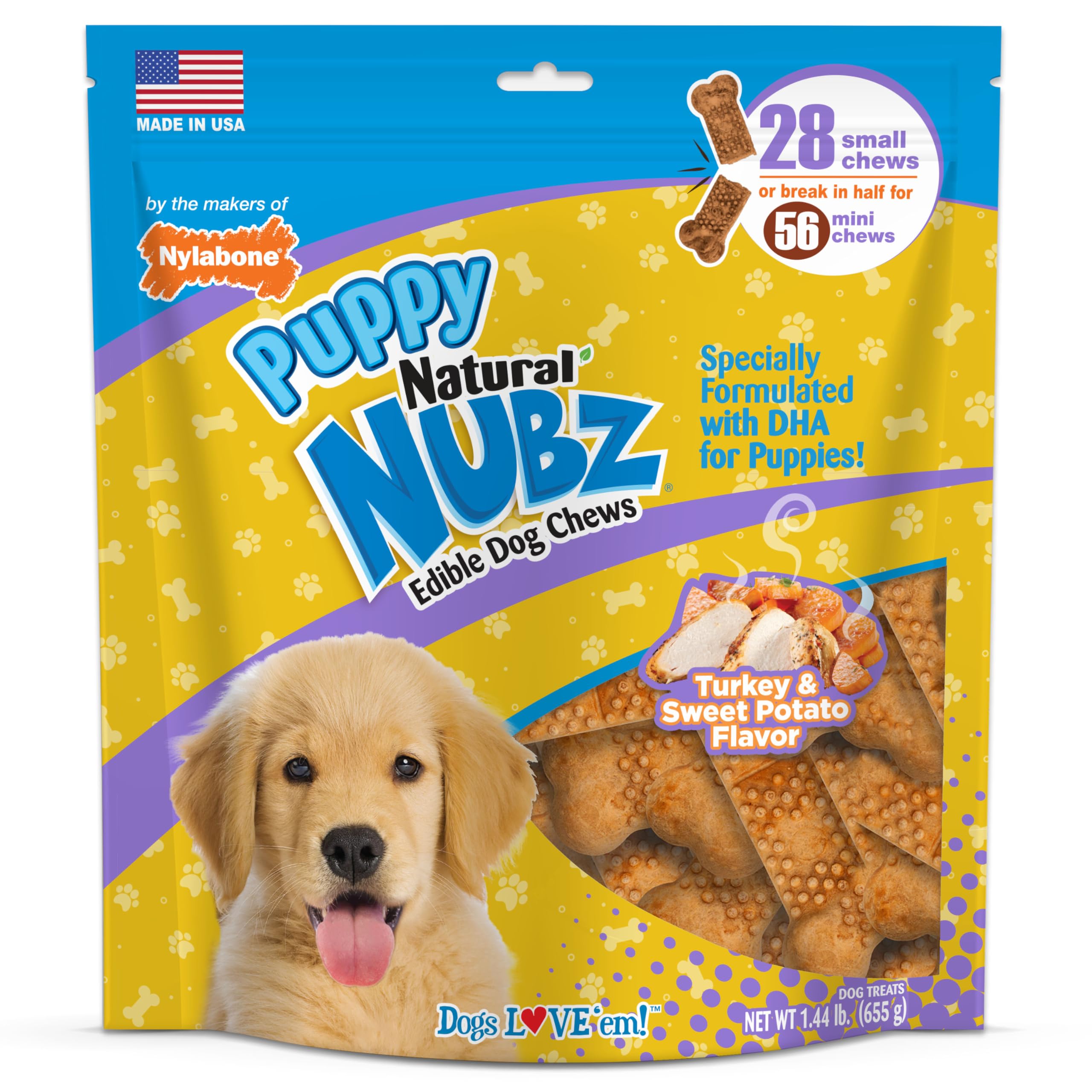 Nylabone Nubz con sabor pavo y batata, ideal para entrenamiento.