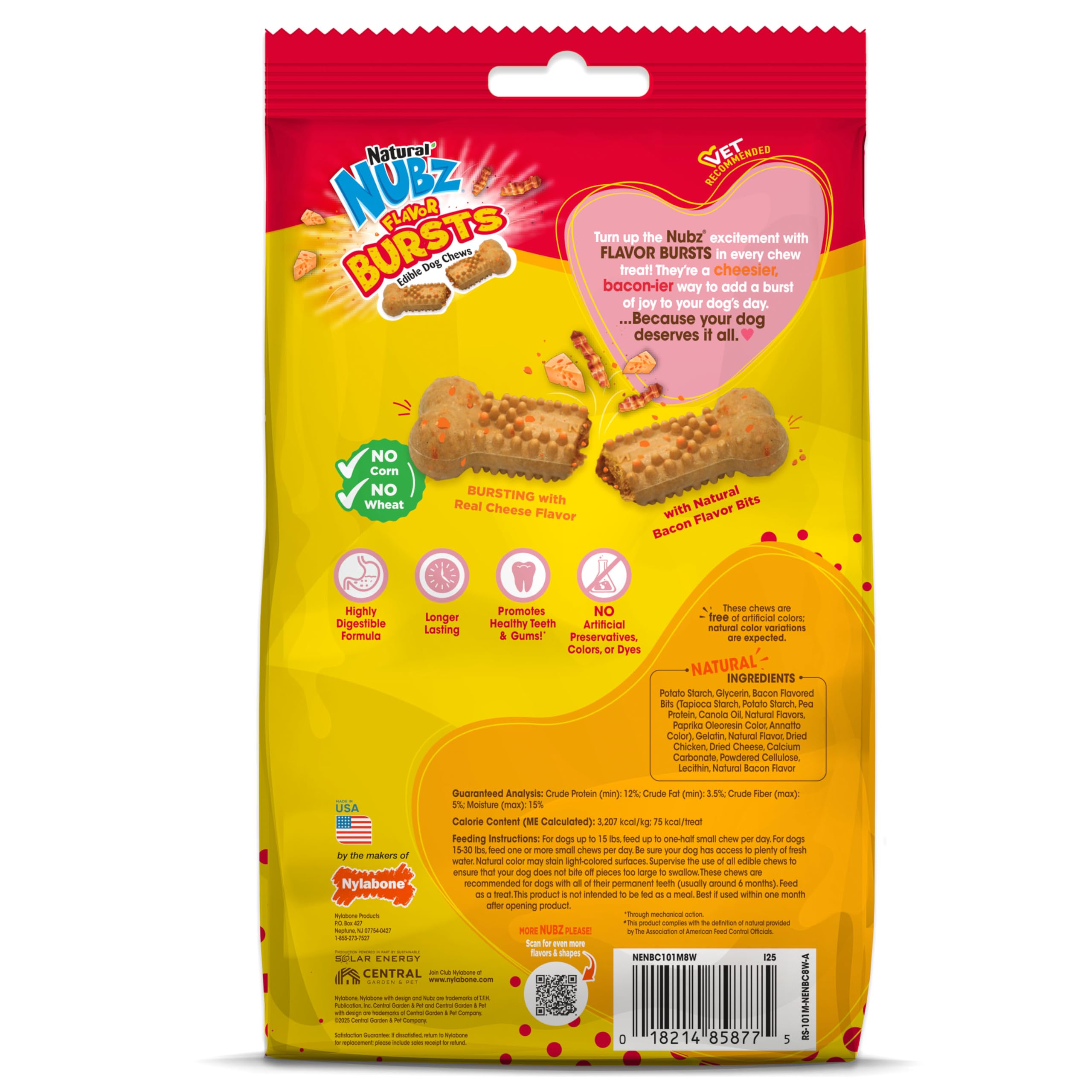 Nylabone Nubz sabor queso y tocino, refuerzo sabroso para entrenamiento.