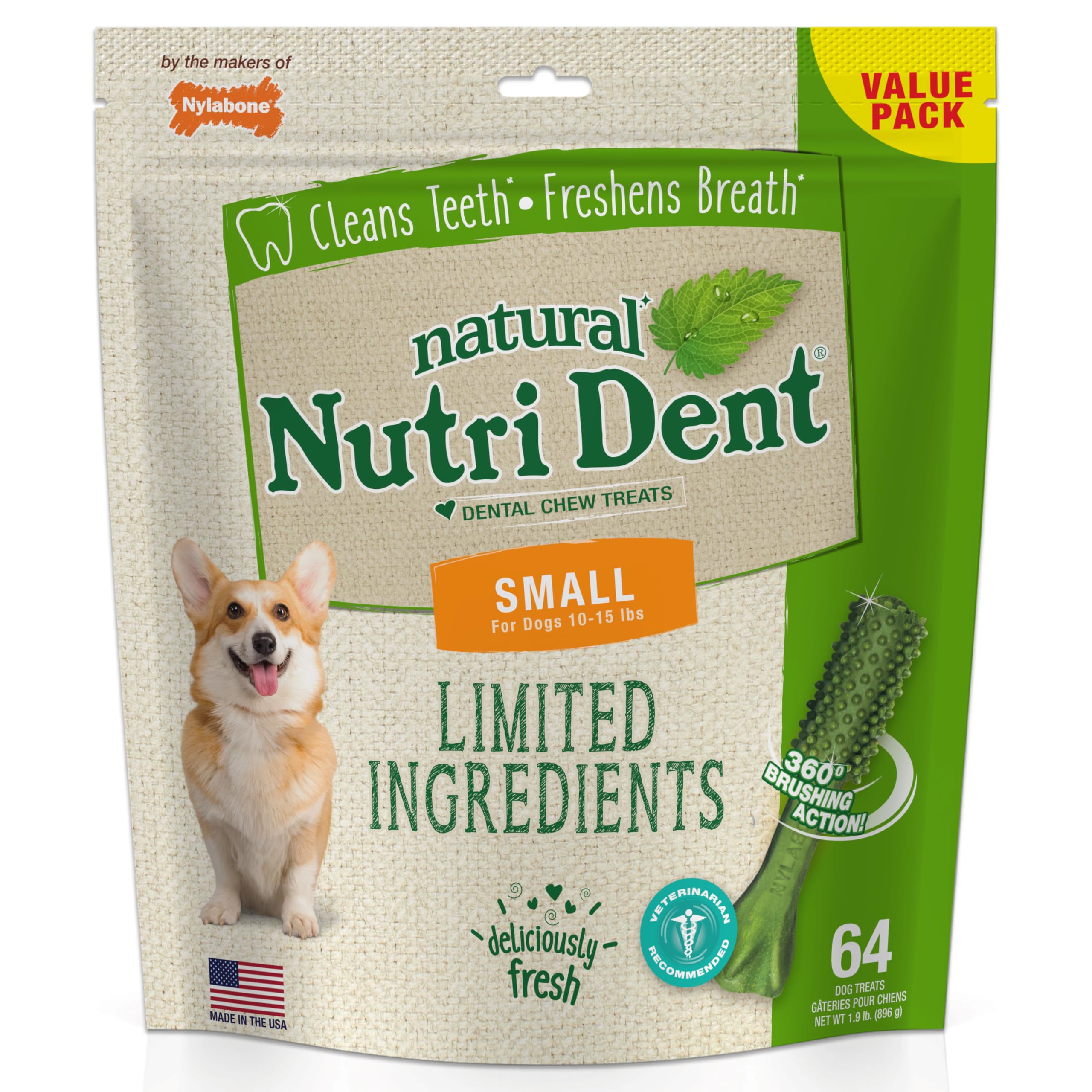 Nylabone Nutri Dent con rebordes de cepillado 360° para limpieza dental al masticar