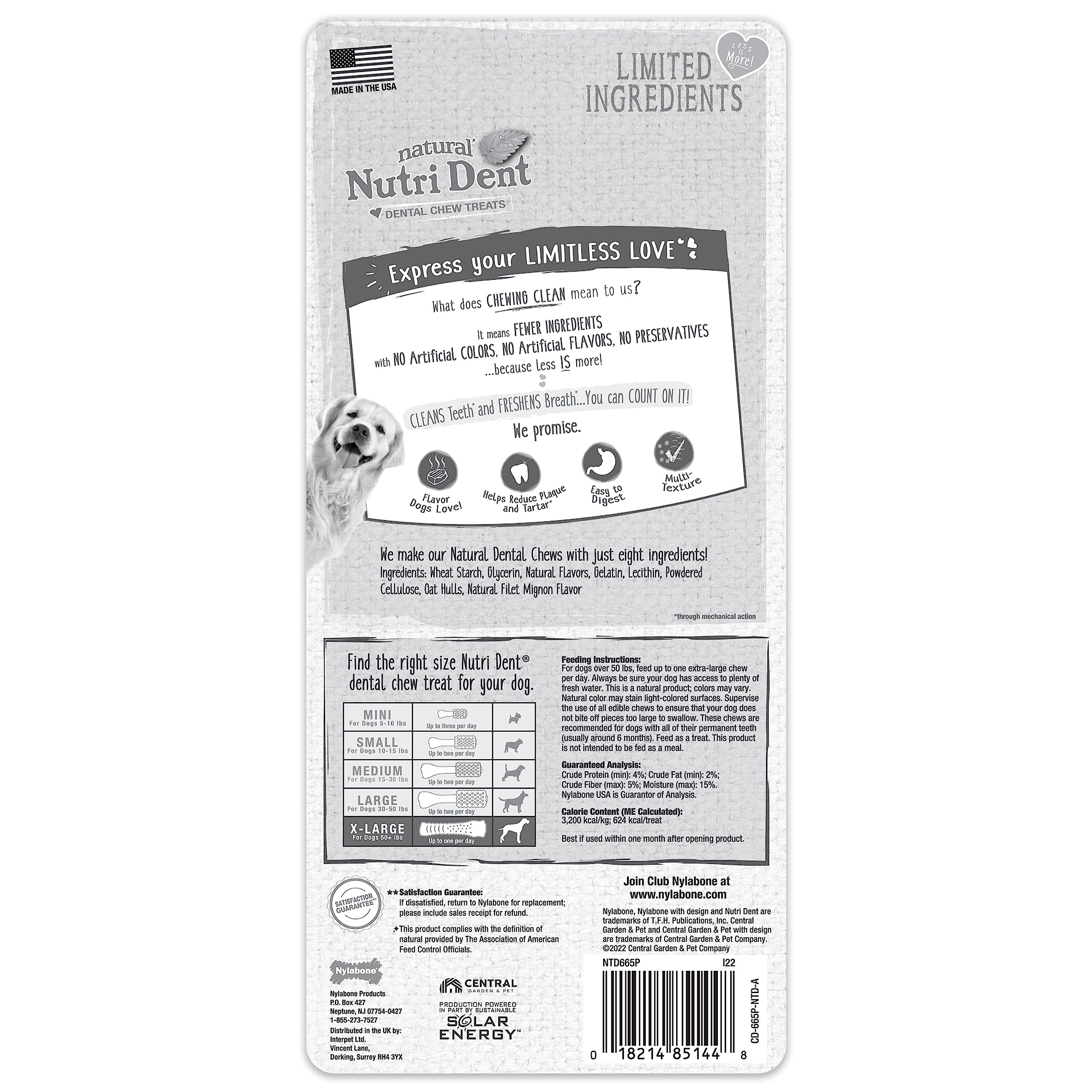 Nylabone Nutri Dent natural y altamente digestible, sin colores artificiales.