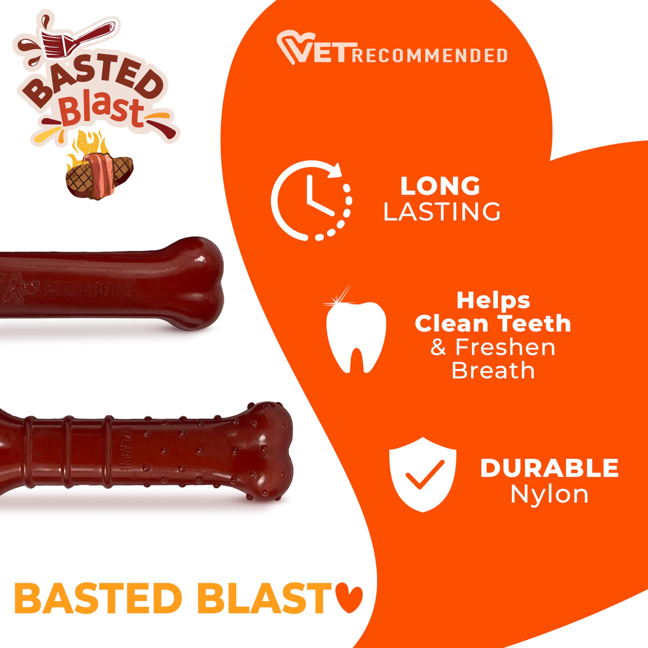 Nylabone Huesos con sabor tocino y filete, dos capas para masticar.
