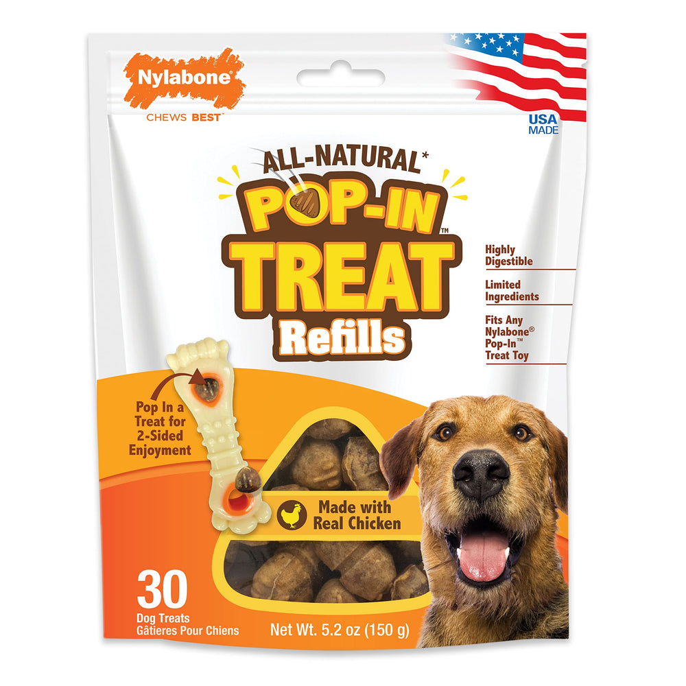 Nylabone Pop-In Juguete dispensador relleno con sabor a pollo para masticar