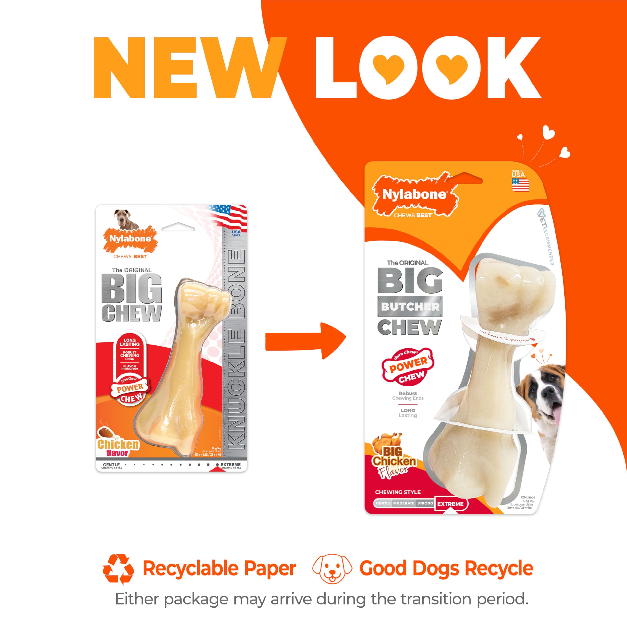 Nylabone Hueso natural con diseño auténtico para perros grandes