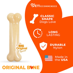 Nylabone Power Chew Original Bone, nylon resistente para masticación intensa.