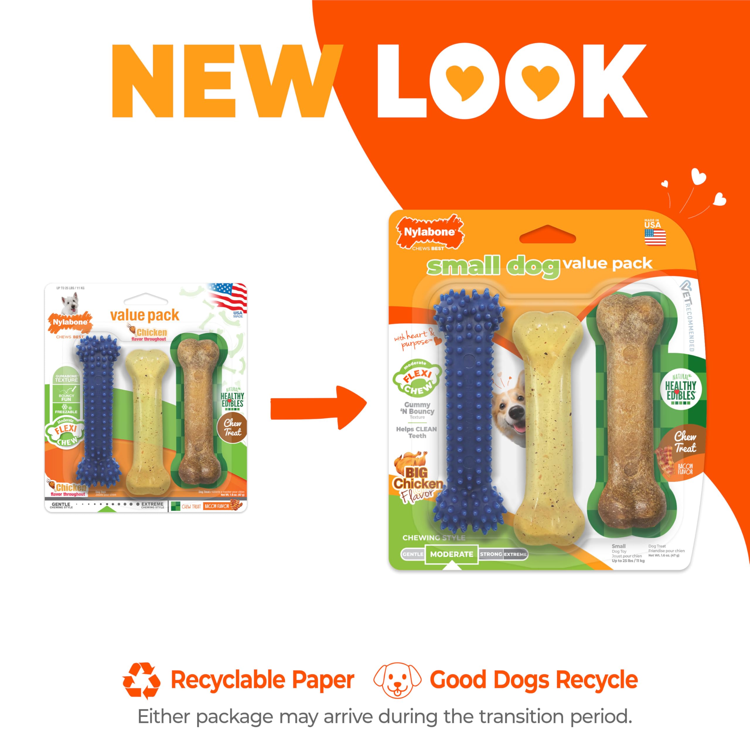Snack masticable Nylabone sabor pollo para perros.