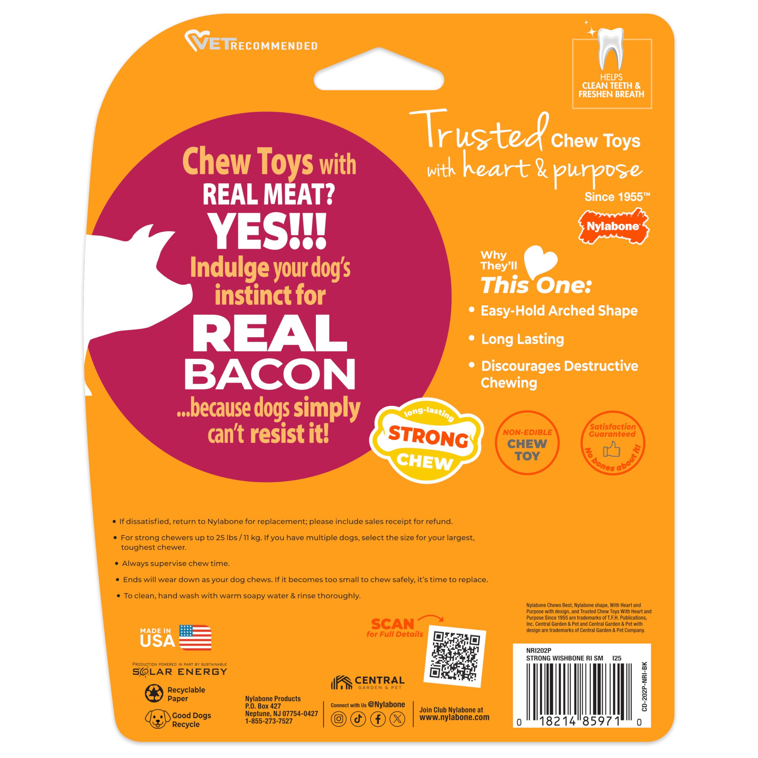 Nylabone bacon flavor toy for aggressive chewers facing boredom.