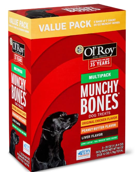 O- Roy Munchy Bones sabores variados mantienen ocupados a perros