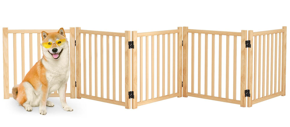 Puerta para mascotas Oapety de pino, plegable para espacios estrechos.