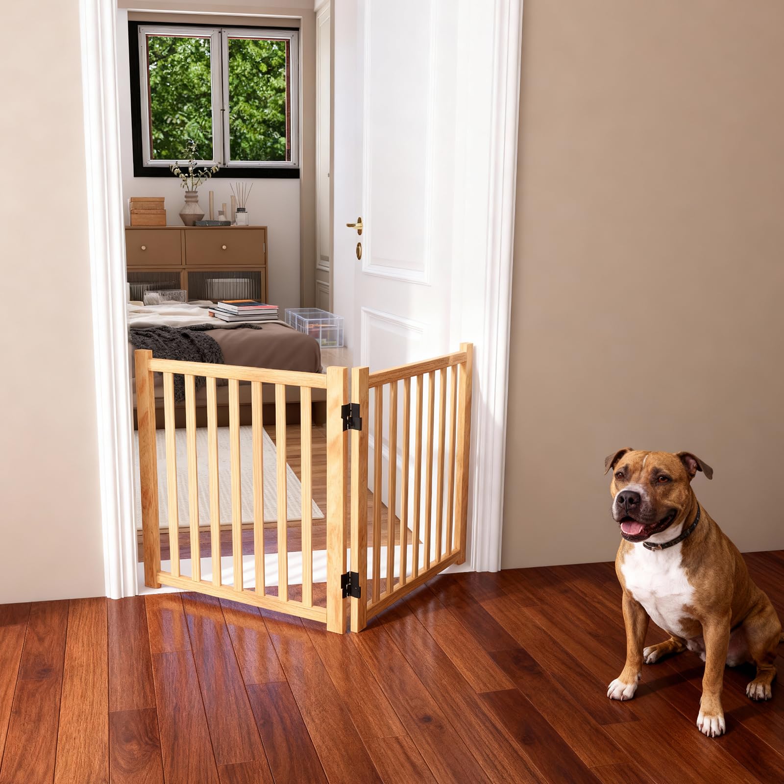 Puerta plegable Oapety para perros, instalación sin herramientas.