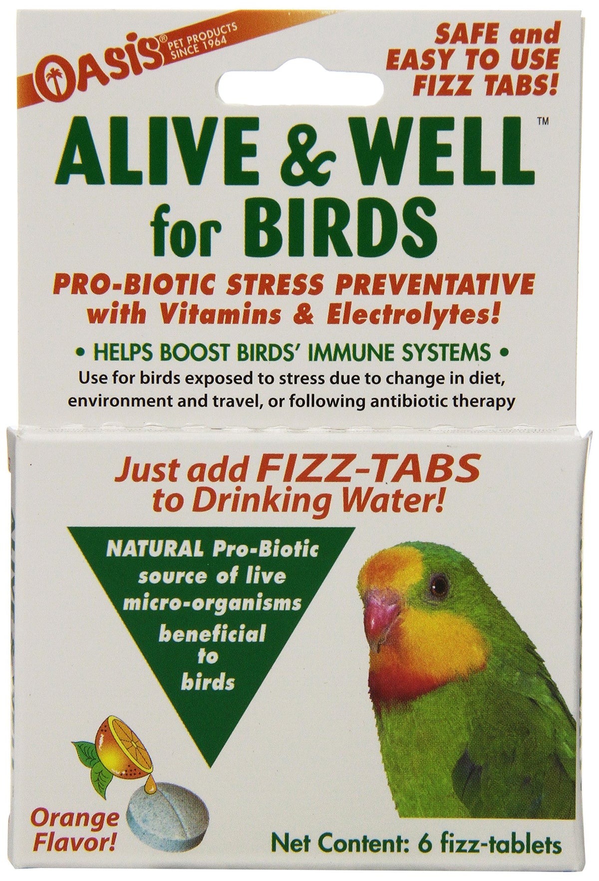 Oasis Vivo y Bien: tabletas probióticas que se disuelven en agua para aves, favoreciendo la hidratación.