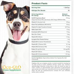 Ocu-GLO cápsulas gel para visión de perros, fácil de administrar.