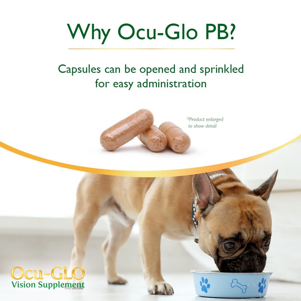 Ocu-GLO PB etiqueta de ingredientes, antioxidantes y luteína para apoyo ocular.