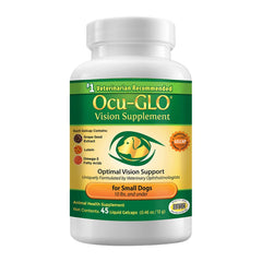 Ocu-GLO suplemento visión en botella para apoyo ocular diario en perros.