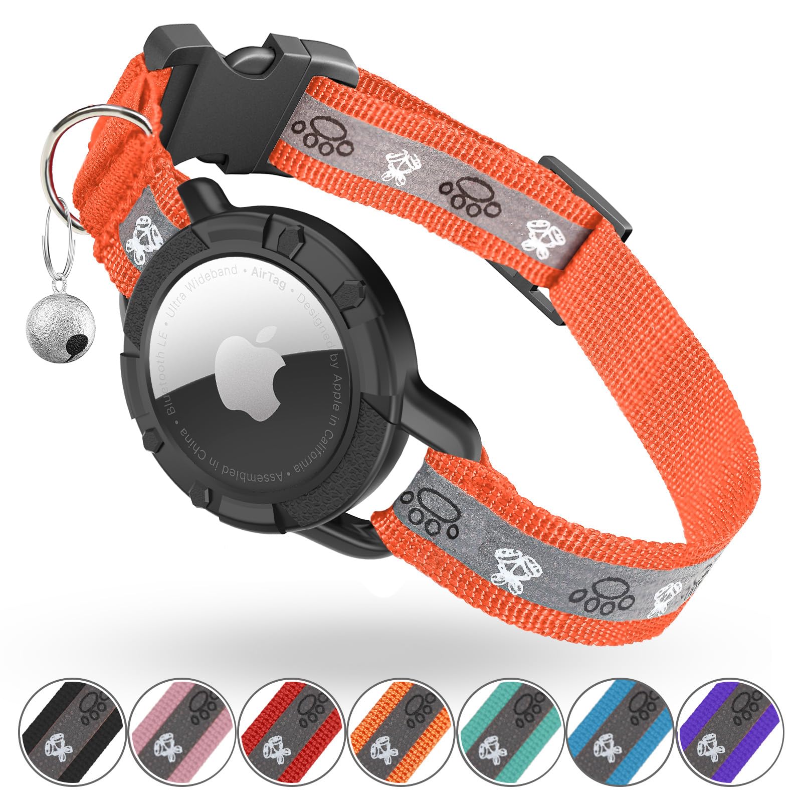 Odokele collar AirTag integrado naranja para localizar rápidamente al gato con ajuste cómodo