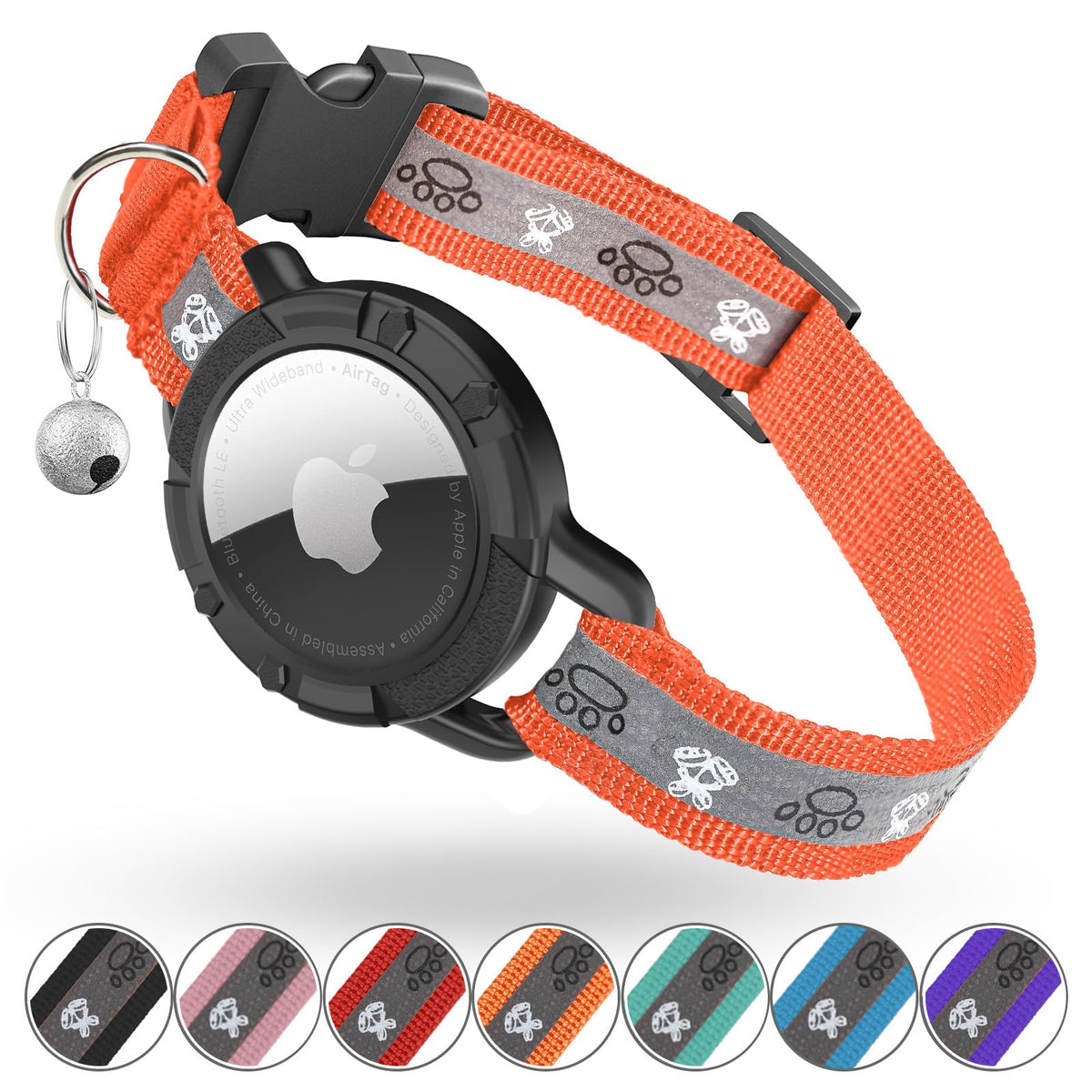 Odokele collar AirTag integrado naranja para localizar rápidamente al gato con ajuste cómodo