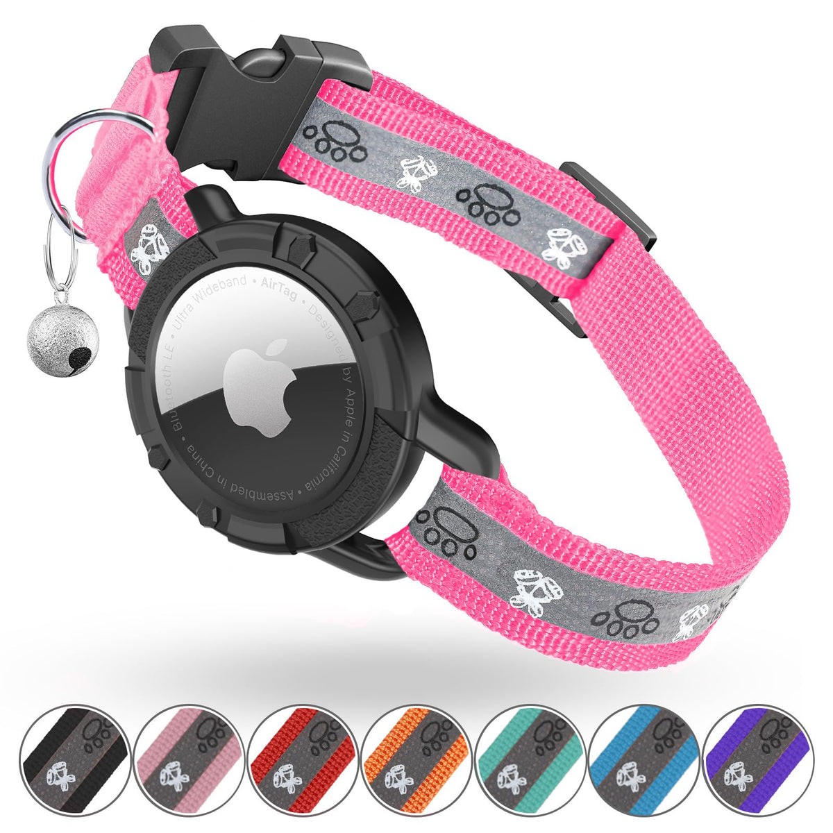 Odokele collar para gato con AirTag integrado en rosa fucsia, facilita el seguimiento de la mascota.