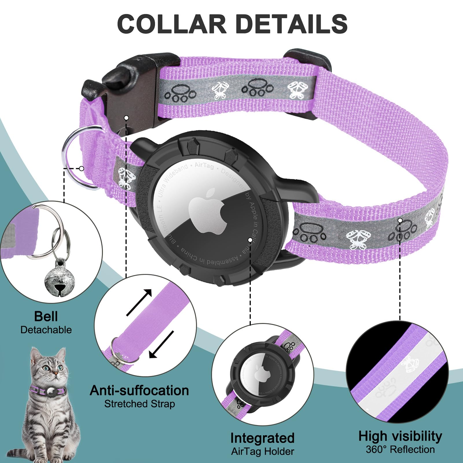 Odokele collar-gato-campana-desmontable: sonido opcional para localización.