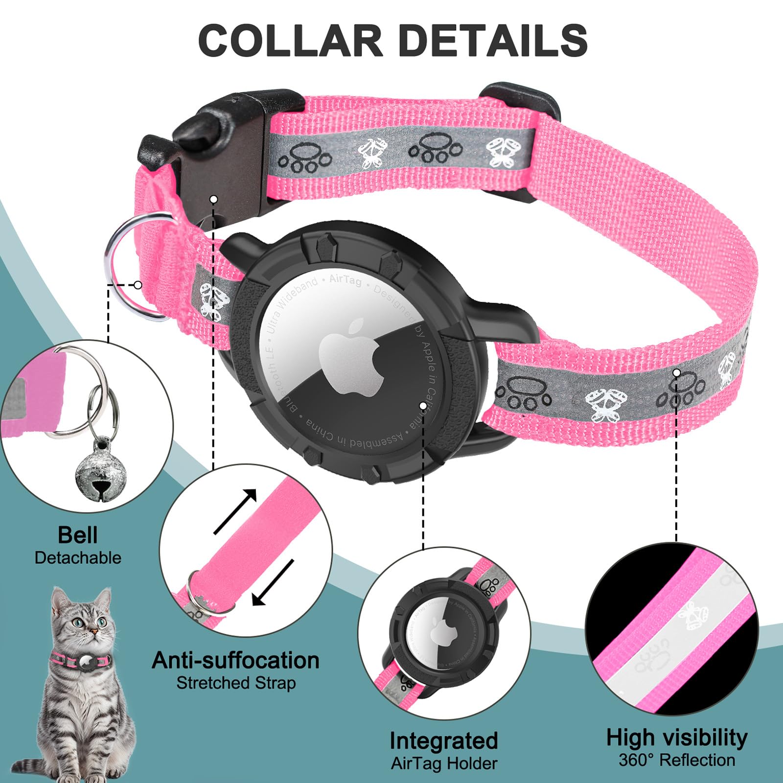 Collar Odokele ligero para gatos pequeños, comodidad durante paseos