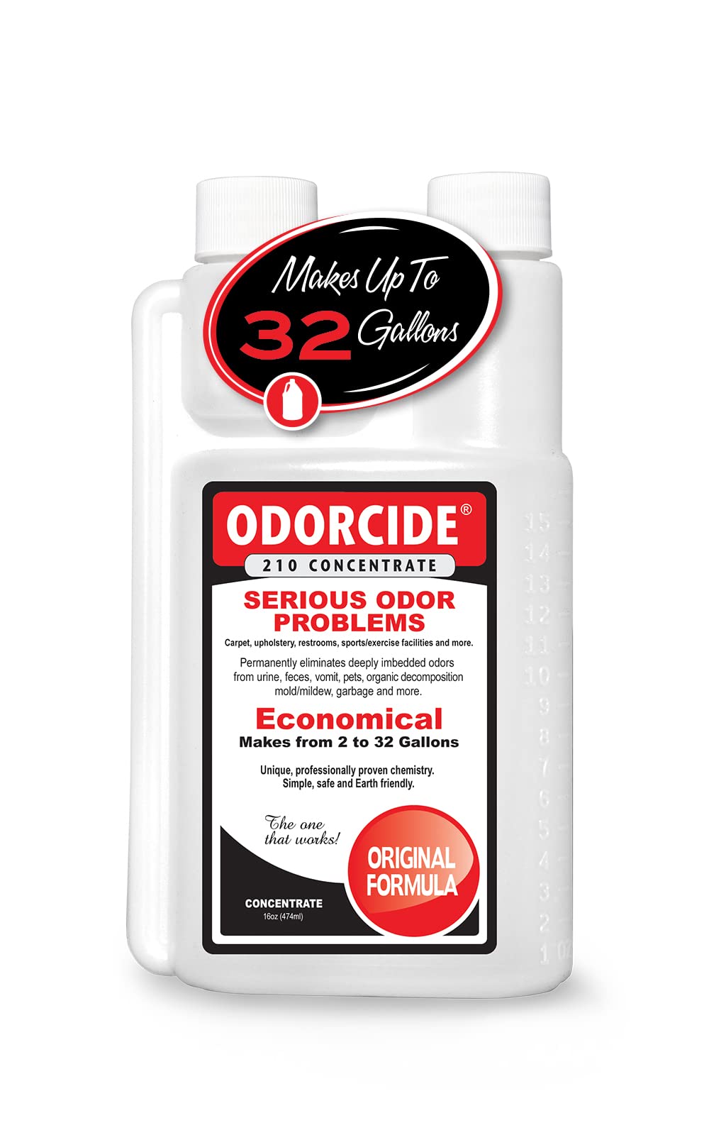 Odorcide Concentrado: botella vertida para empezar a neutralizar olores rápidamente.