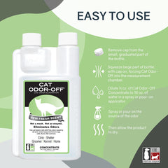 Aplicación en alfombra con Odorcide Thornell Cat Odor-Off para neutralizar olores profundos.