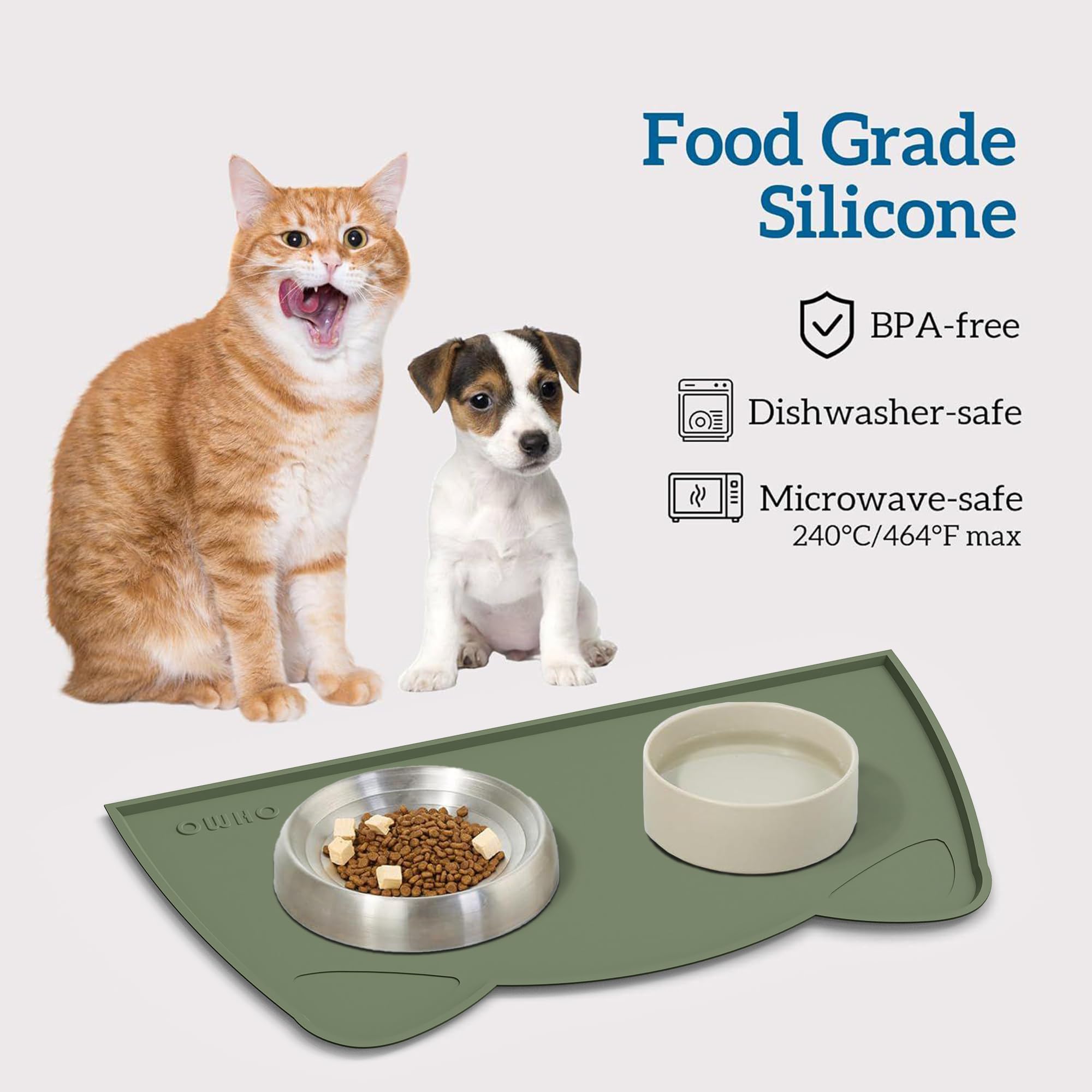OHMO Almohadilla de alimentación para mascotas en silicona, flexible y apta para lavavajillas.