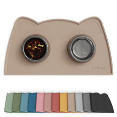 OHMO mat de alimento para gatos en suelo antideslizante beige.
